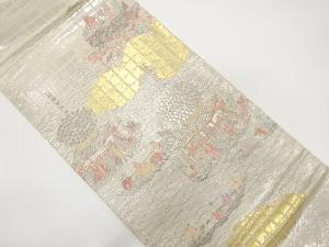 プラチナ箔　天神祭礼図織り出し袋帯